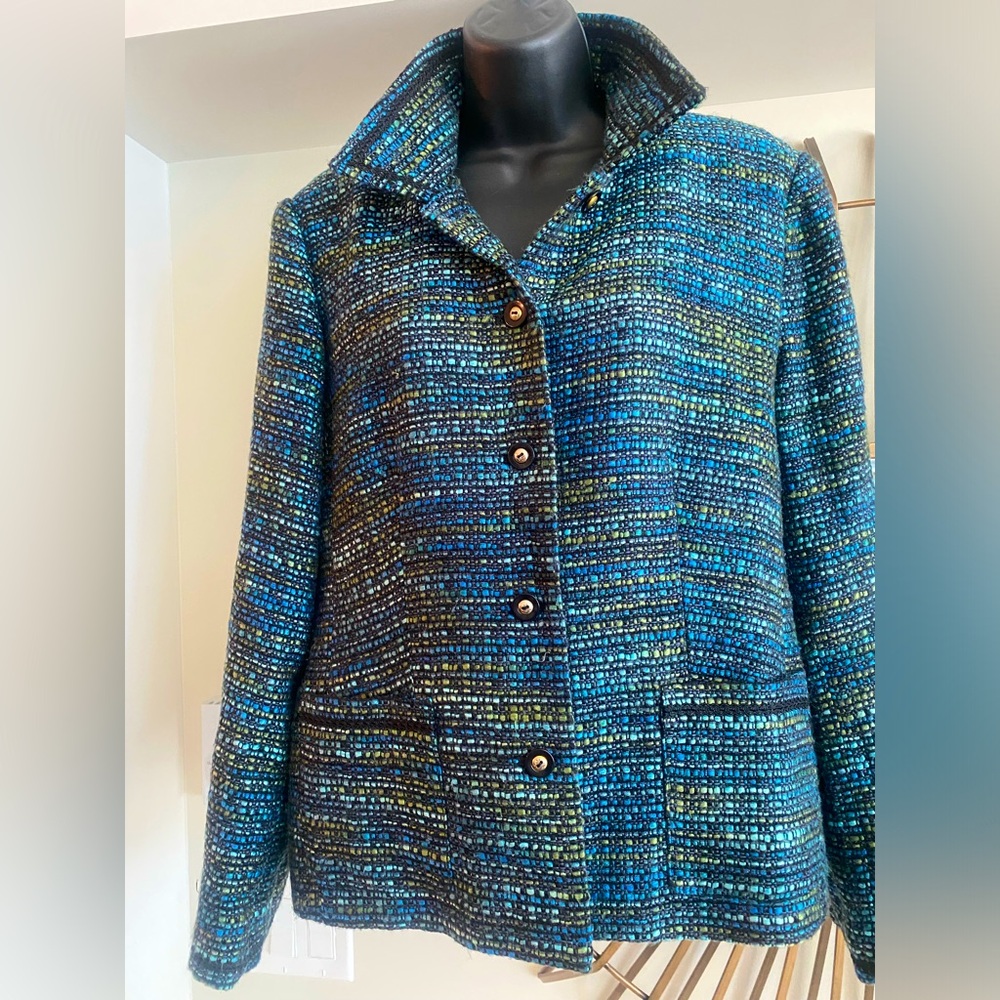 Blue Blazer by Jennifer Moore with Textured Fabric and Classic Shape